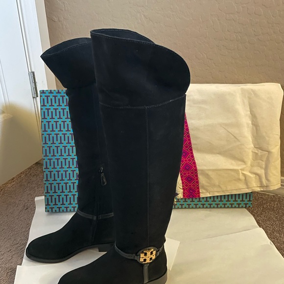 TORY BURCH MILLER BLACK SUEDE OVER THE KNEE BOOTS 5.5 & Dust Bag NEW - Picture 8 of 11